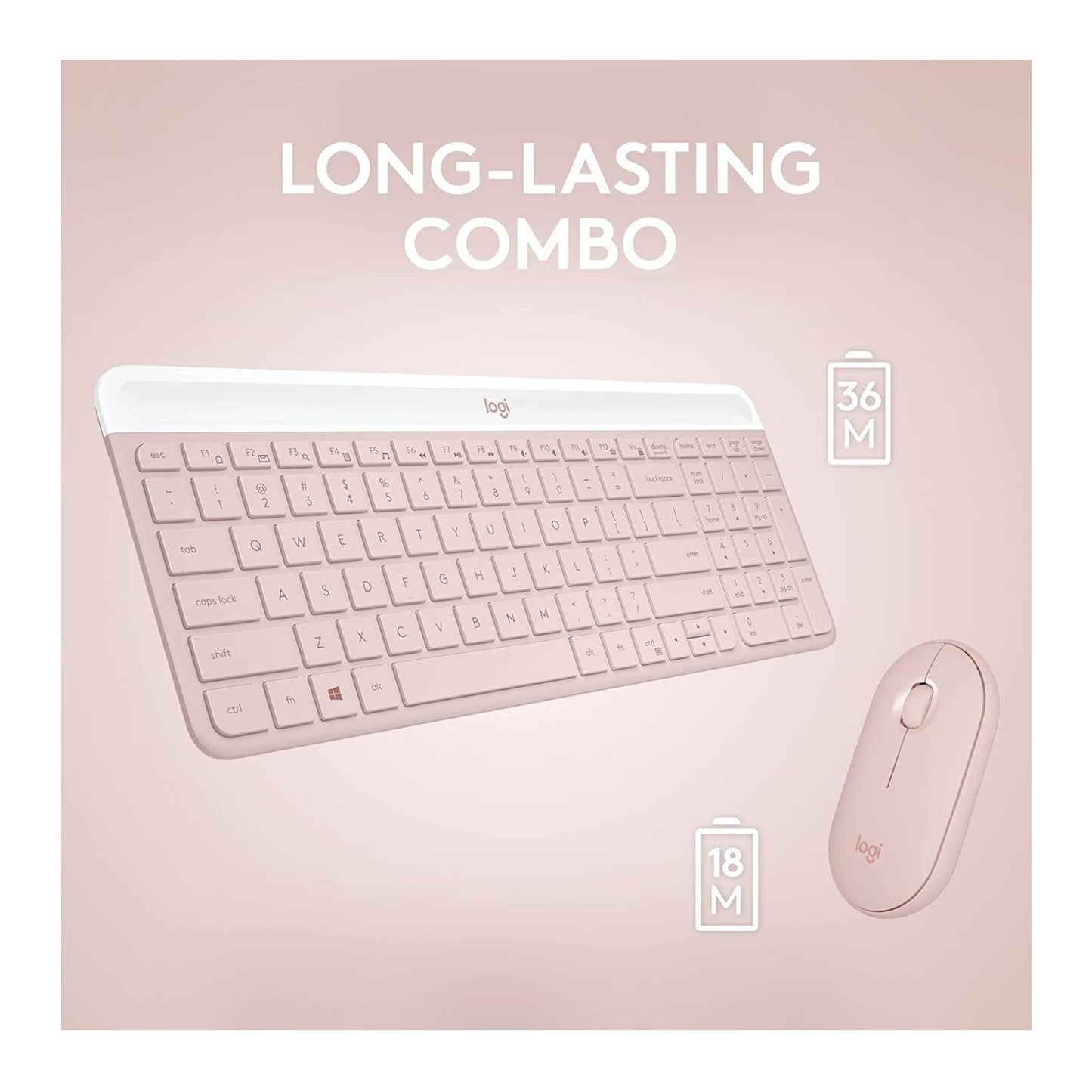 Logitech MK470 Slim Wireless Keyboard and Mouse Combo with Modern Compact Layout (Rose)