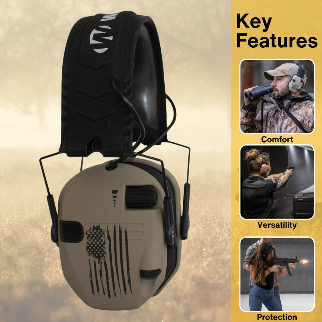 Walker's Razor Slim Electronic Muff (US Flag-FDE) Walkie Bluetooth/Talkie Bundle
