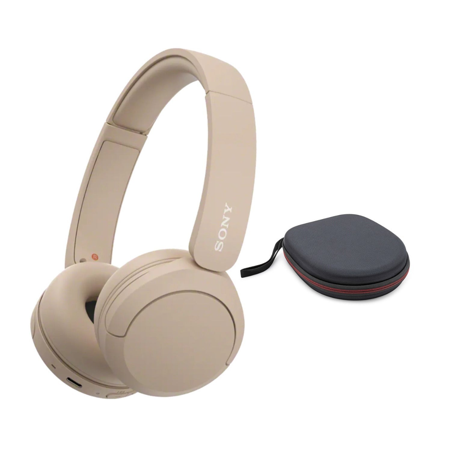 Sony Wireless Bluetooth On-Ear Headphones (Beige) Bundle with Hard Case