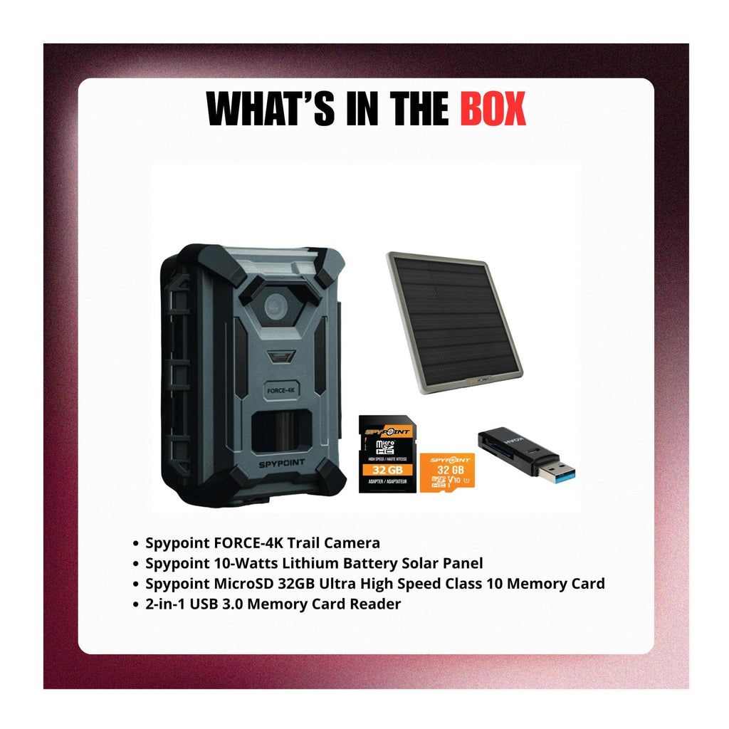 Spypoint FORCE-4K Trail Camera with 10W Solar Panel and Accessories Bundle