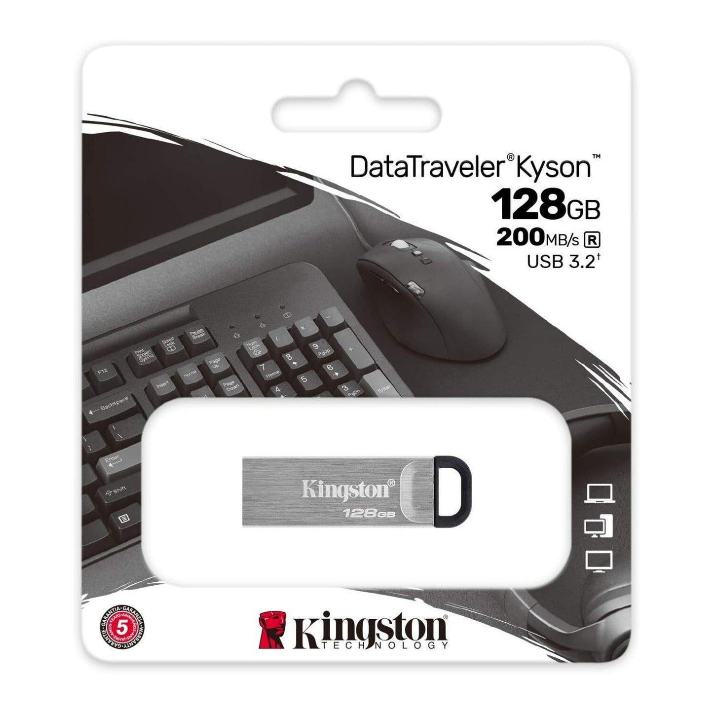 Kingston 128GB DataTraveler Kyson 200MBPS Read 60MBPS Write Speed Flash Drive (5-Pack) Bundle