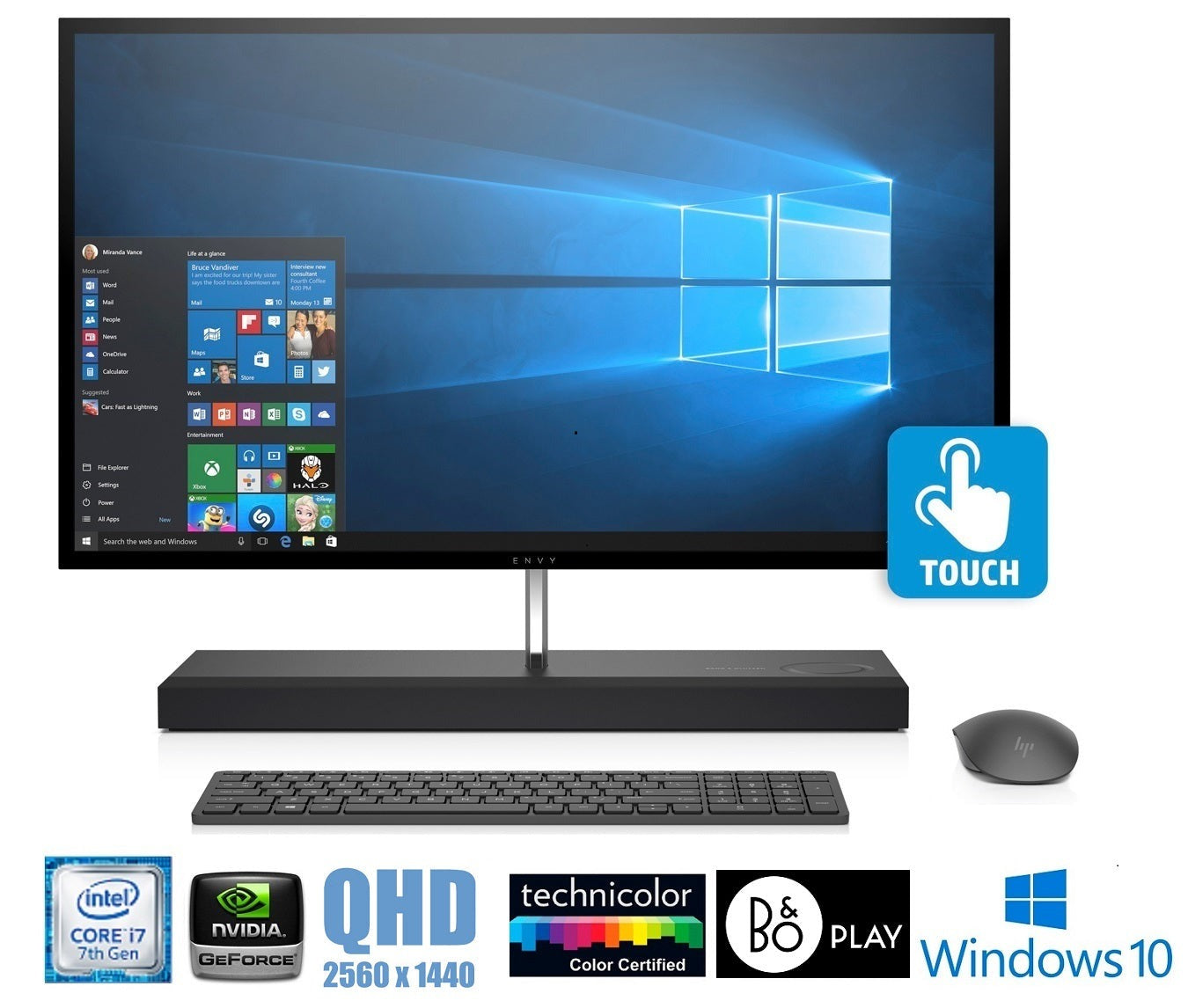 HP Envy 27-b114 27" QHD Touch All-in-One PC, Intel Core i7-7700T, 256GB SSD (Refurbished)