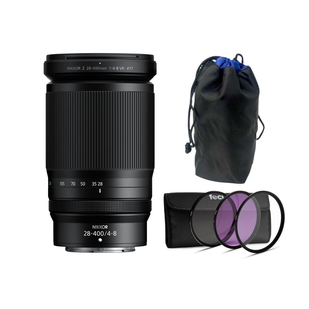 Nikon Z 28-400mm F4-8 VR Full-Frame Z-Mount Lens with 77mm 3-Piece UV, CPL, FLD Filter Kit Bundle