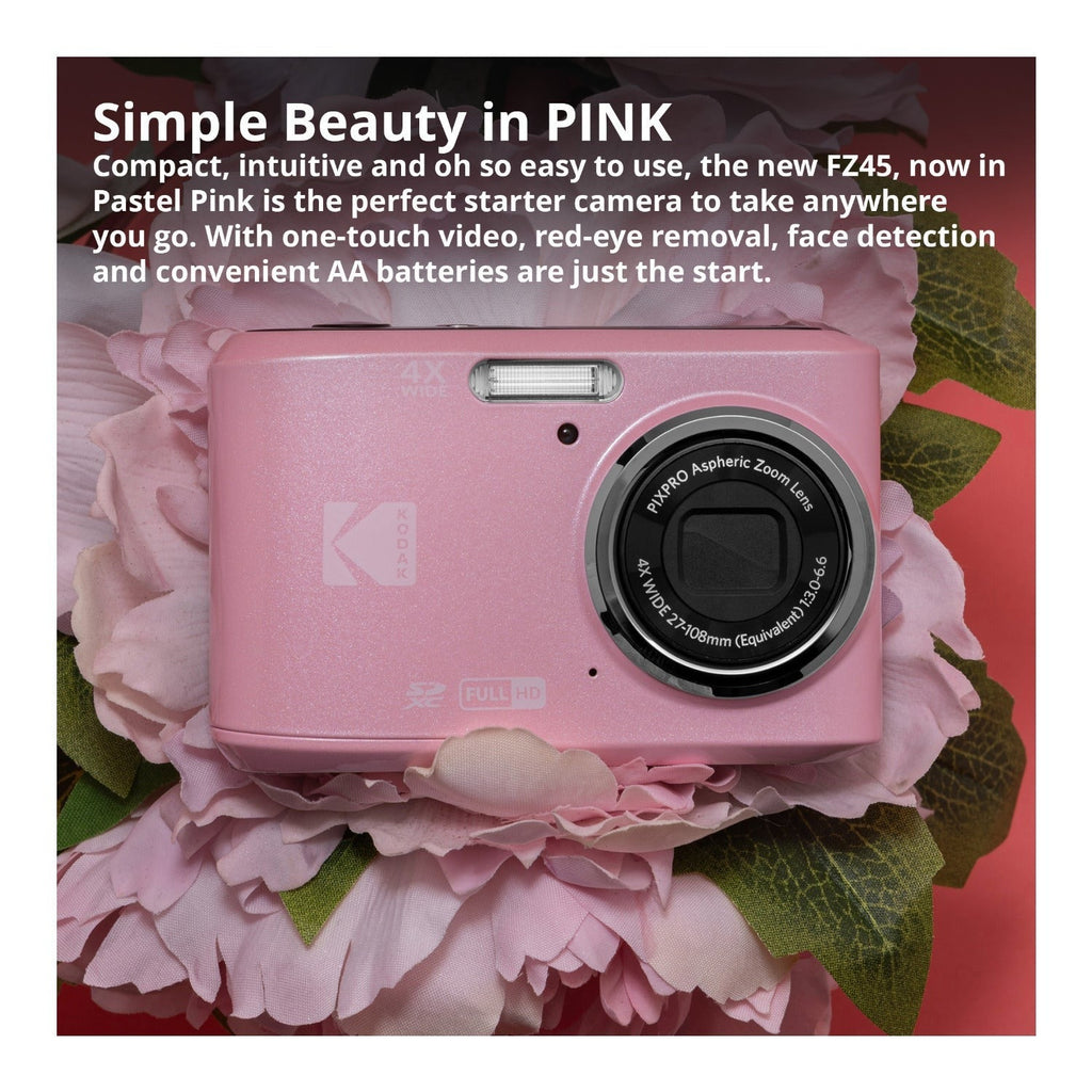 Kodak PixPro FZ45 Friendly Zoom Digital Camera (Pastel Pink) & 32GB Card Bundle