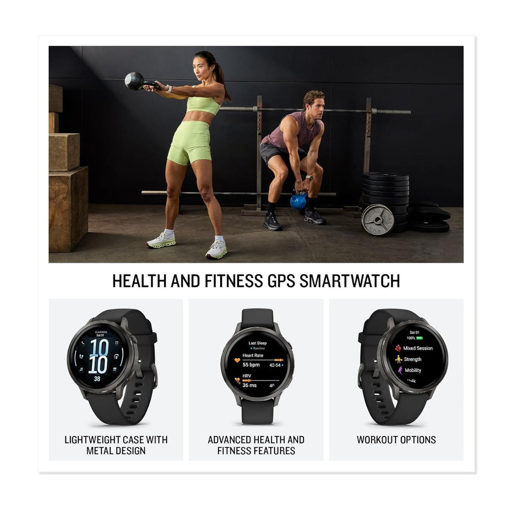 Garmin Venu 4 41mm GPS Smartwatch (Slate/Black) Bundle with Wireless Earbuds