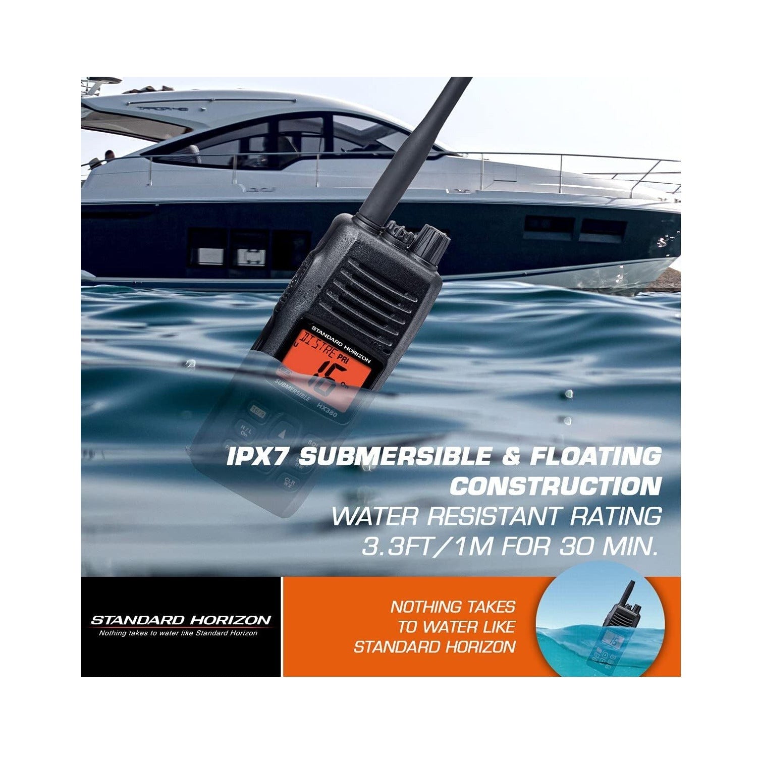 Standard Horizon HX380 1.5-Inch 5W Standard Handheld VHF Radio with LMR Channels