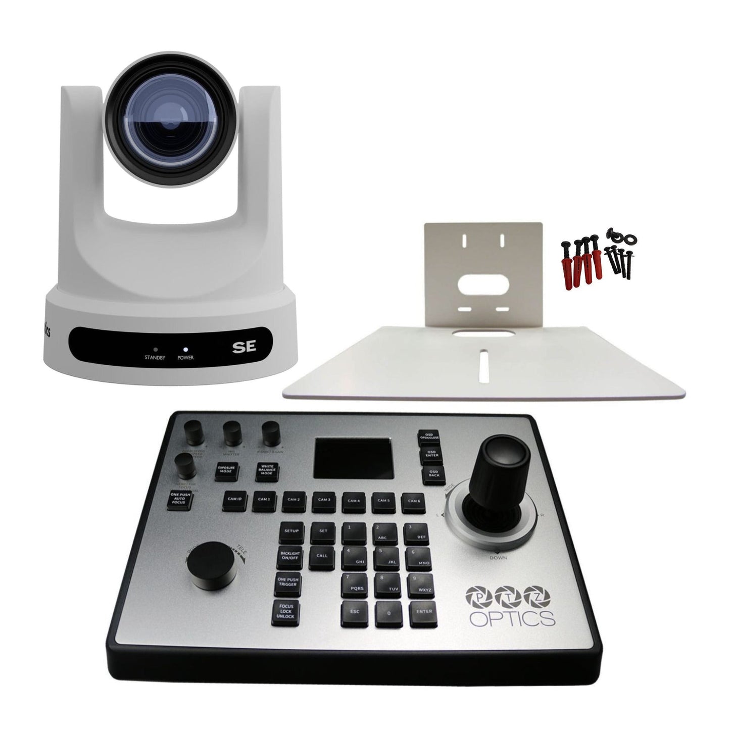 PTZOptics Move SE PTZ Camera with 30x Optical Zoom (White) with PT-Joy-G4 Controller, and Wall Mount