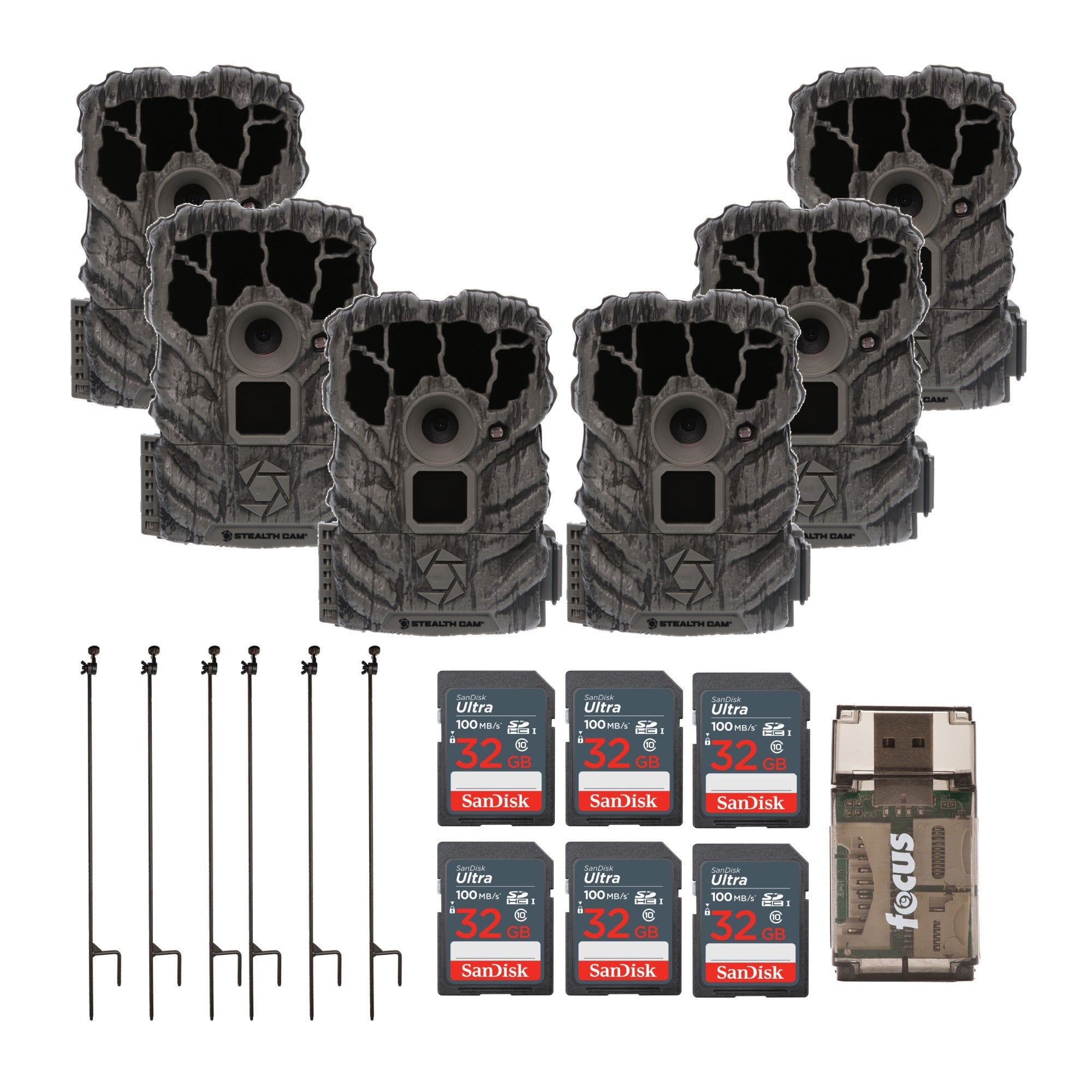 Stealth Cam Browtine 14MP Camera (6-Pack) with Camera Holder Posts Bundle