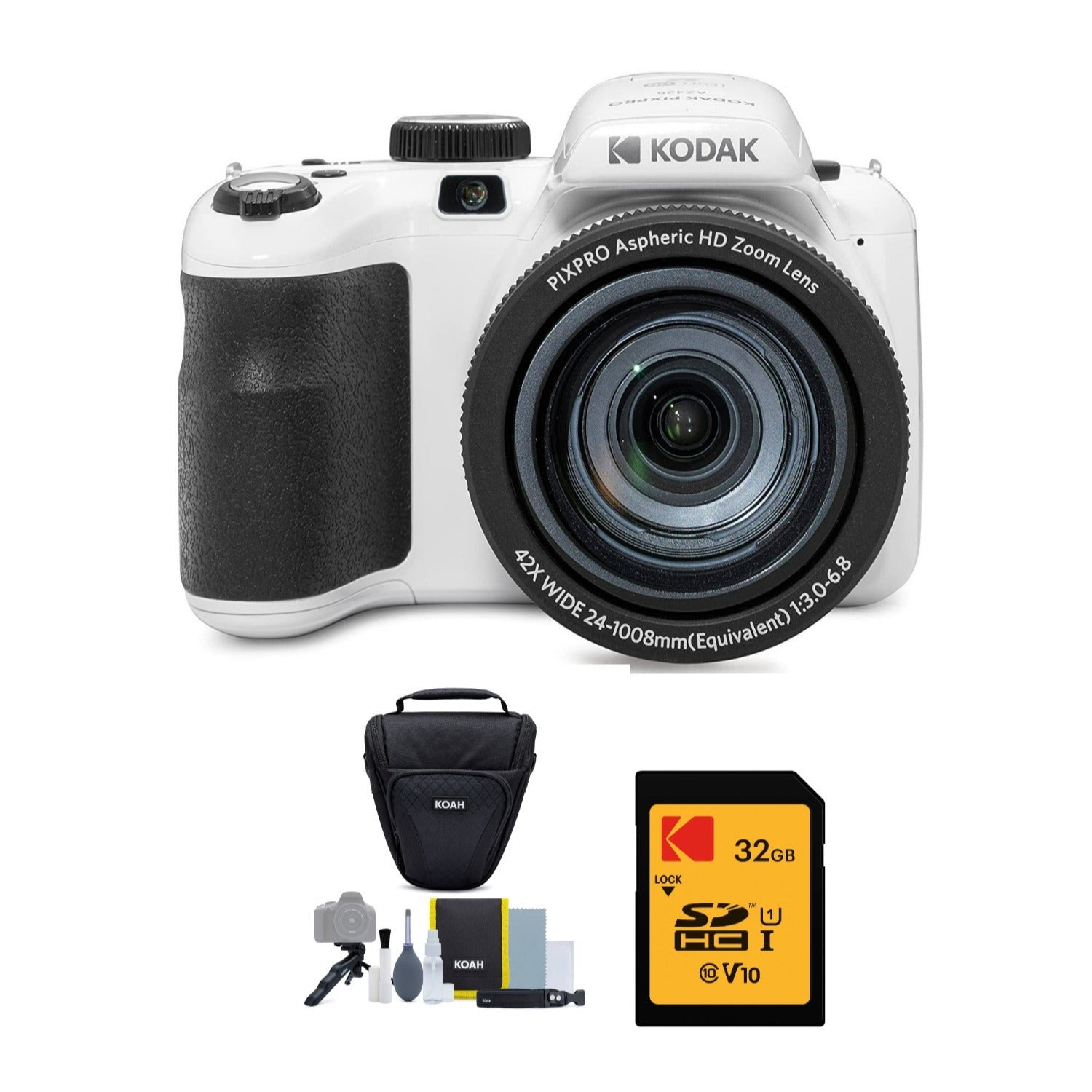 Kodak PIXPRO AZ425 Astro Zoom Camera (White) with 32GB SD Card and Camera Case