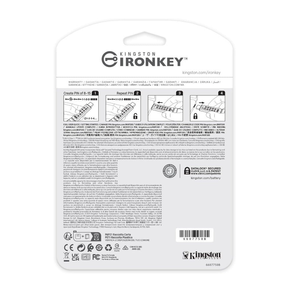 Kingston Ironkey Keypad 200 USB-C 32GB Encrypted Flash Drive (Blue)