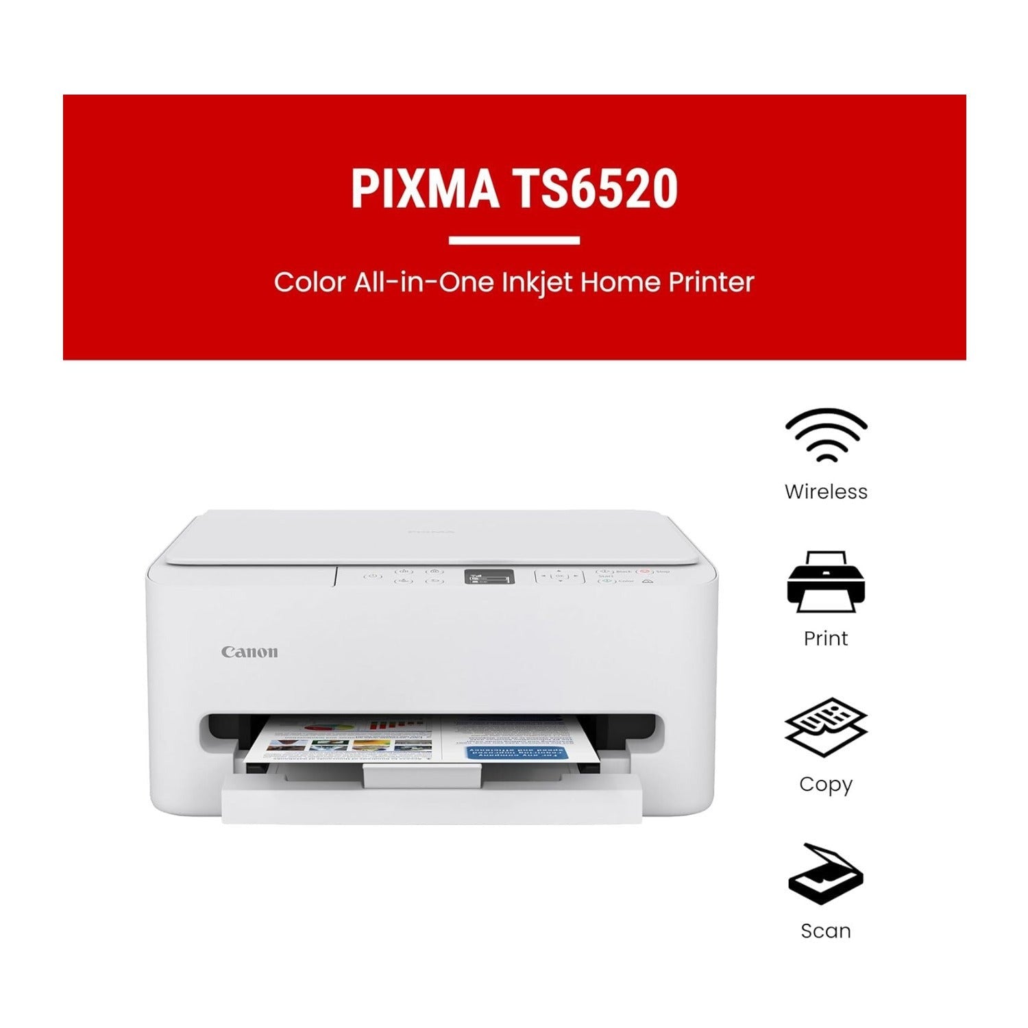 Canon PIXMA TS6520 Wireless Multifunction Inkjet Printer (White)