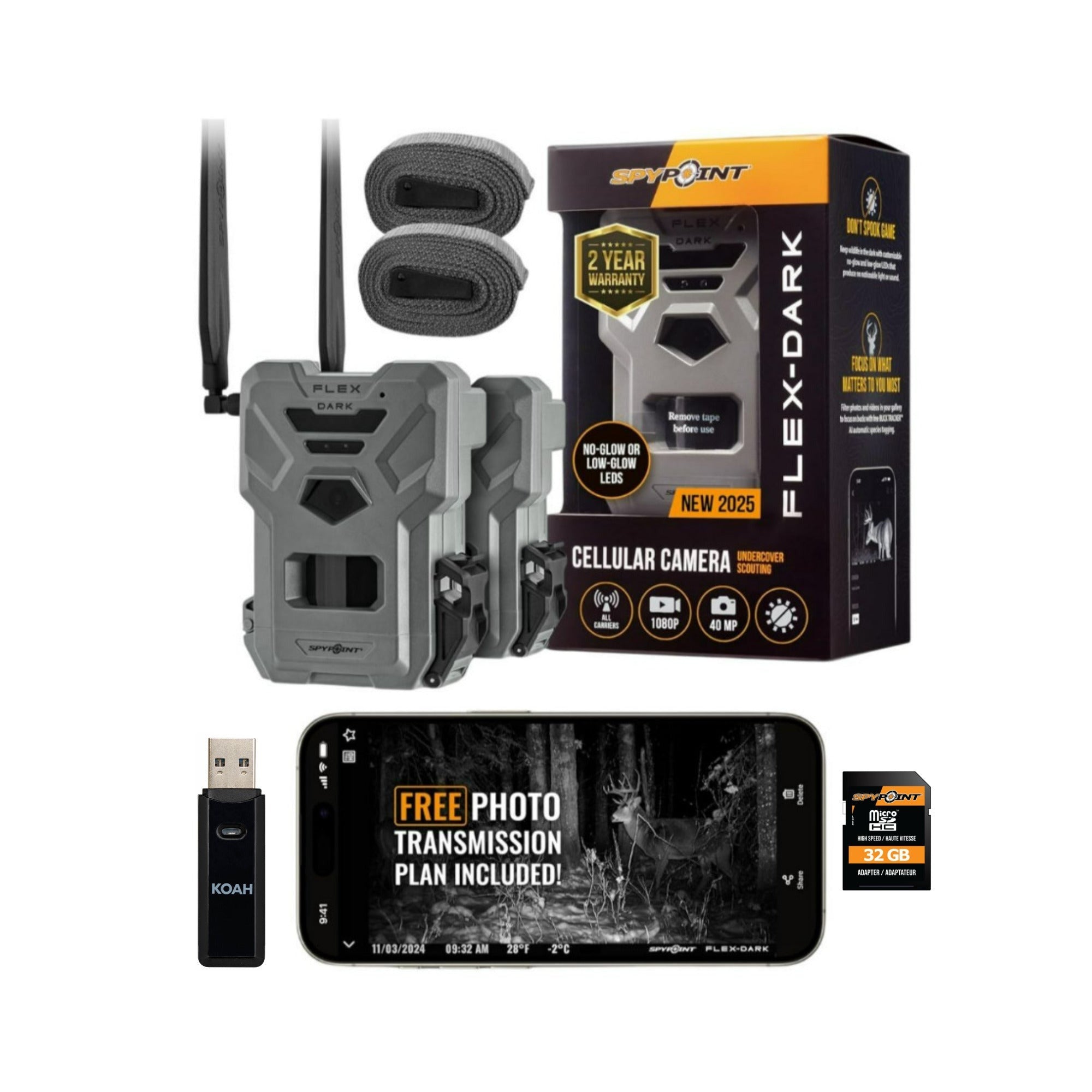 Spypoint Flex Dark GPS Cellular Trail Camera (2 Pack) and Accessories Bundle