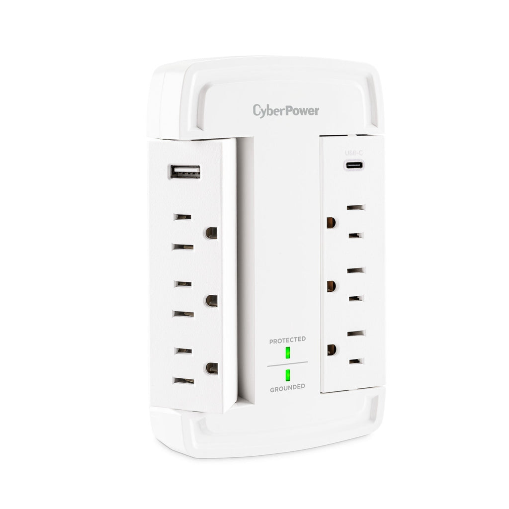 CyberPower CSP6WSUC 2400J Surge Protector with 6 Swivel Outlets & 2 USB Charging Ports