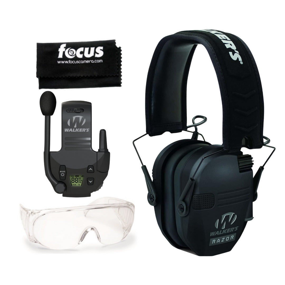 Walker's Razor Slim Electronic Muffs with Walkie Talkie Attachment Bundle