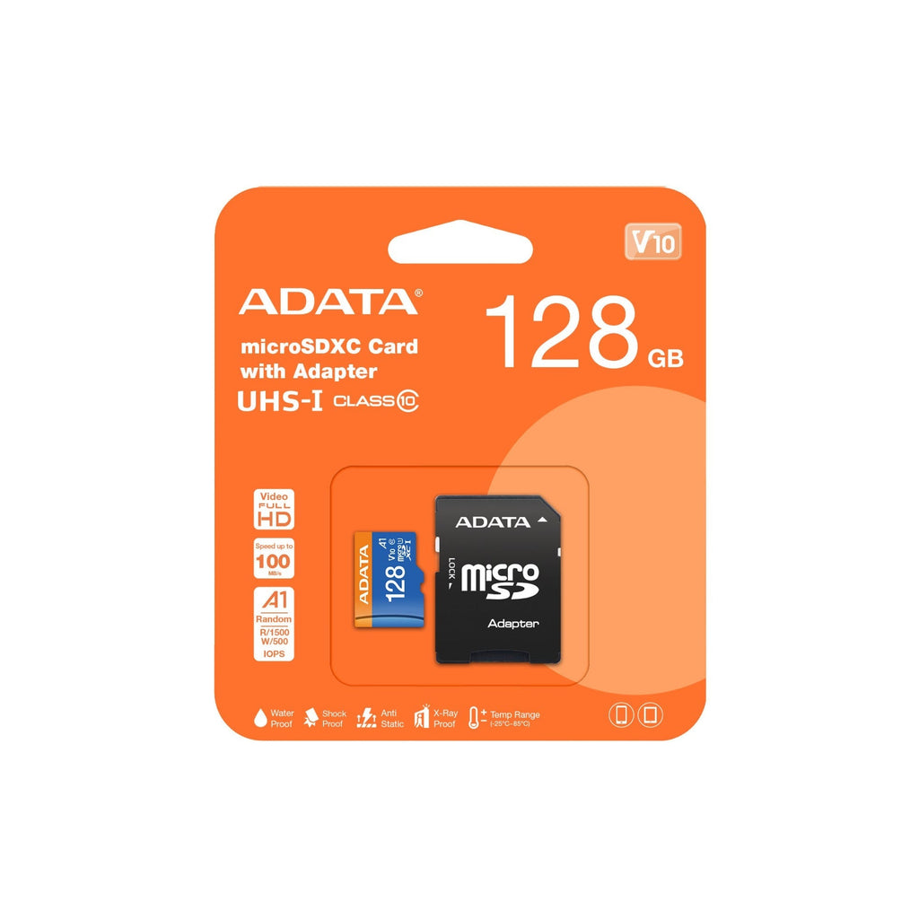 ADATA Premier 128GB MicroSDXC/SDHC UHS-I V10 A1 Waterproof Highly-resistant Memory Card with Adapter
