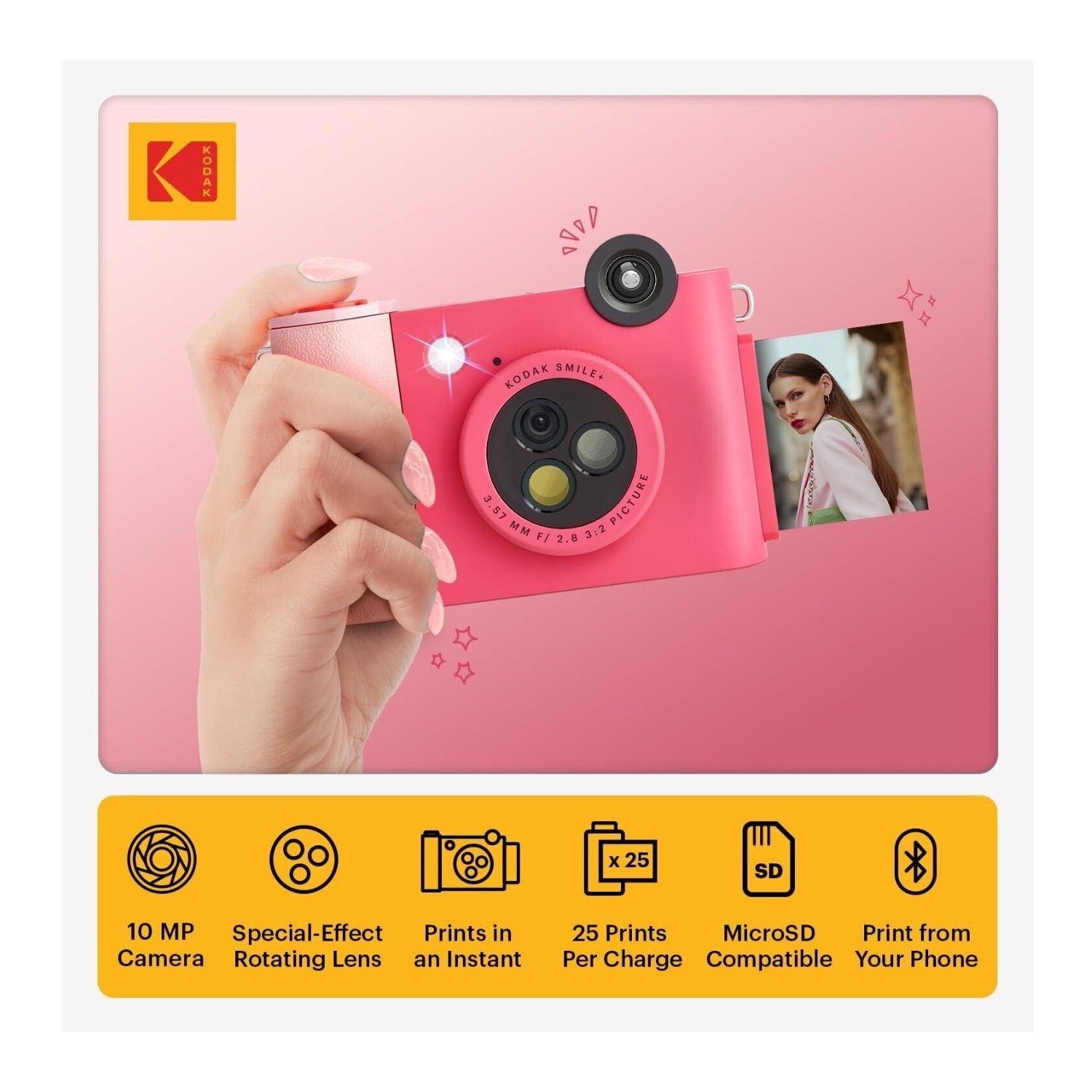 KODAK Smile+ Digital Instant Print Camera with Effect-changing Lens (Fuschia)