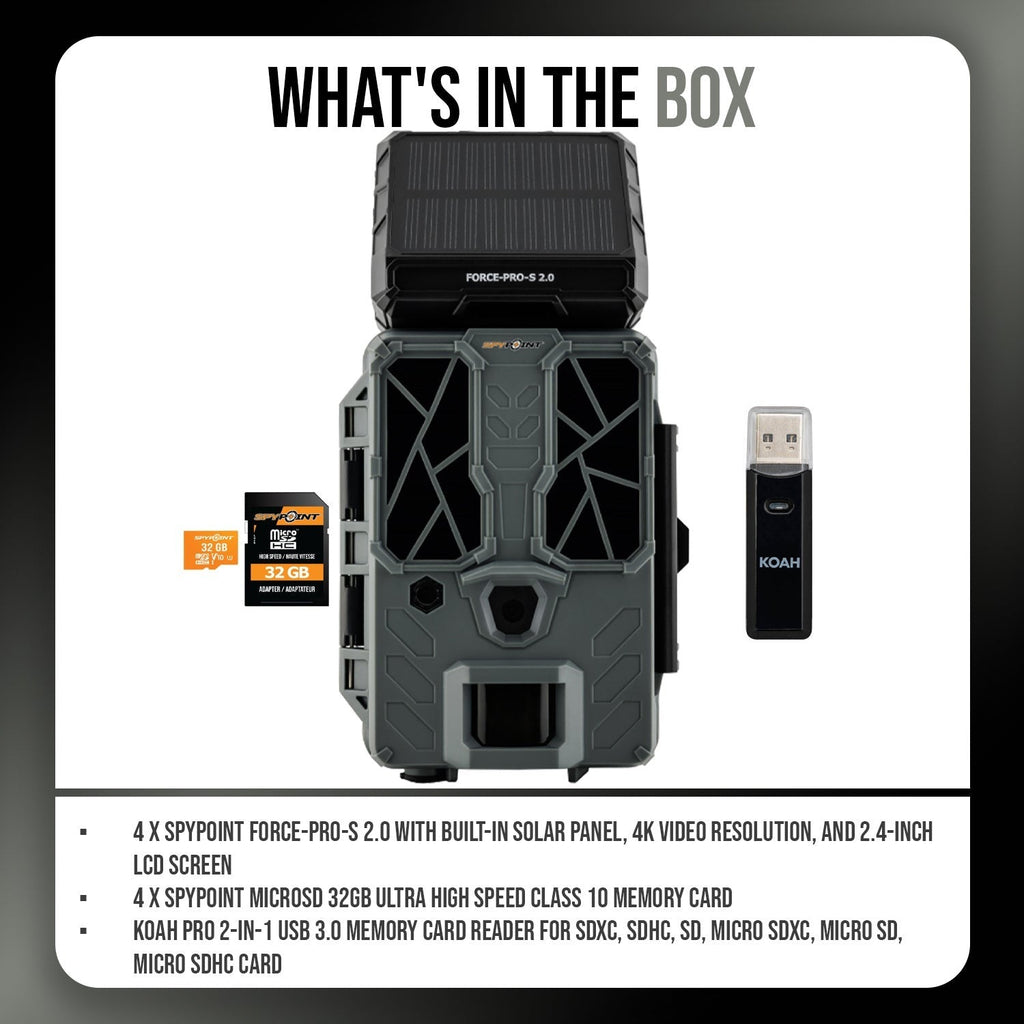 Spypoint FORCE-PRO-S 2.0 Trail Camera (4-Pack) with Accessories Bundle