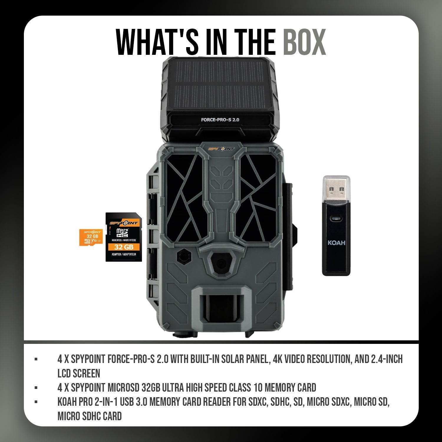 Spypoint FORCE-PRO-S 2.0 Trail Camera (4-Pack) with Accessories Bundle