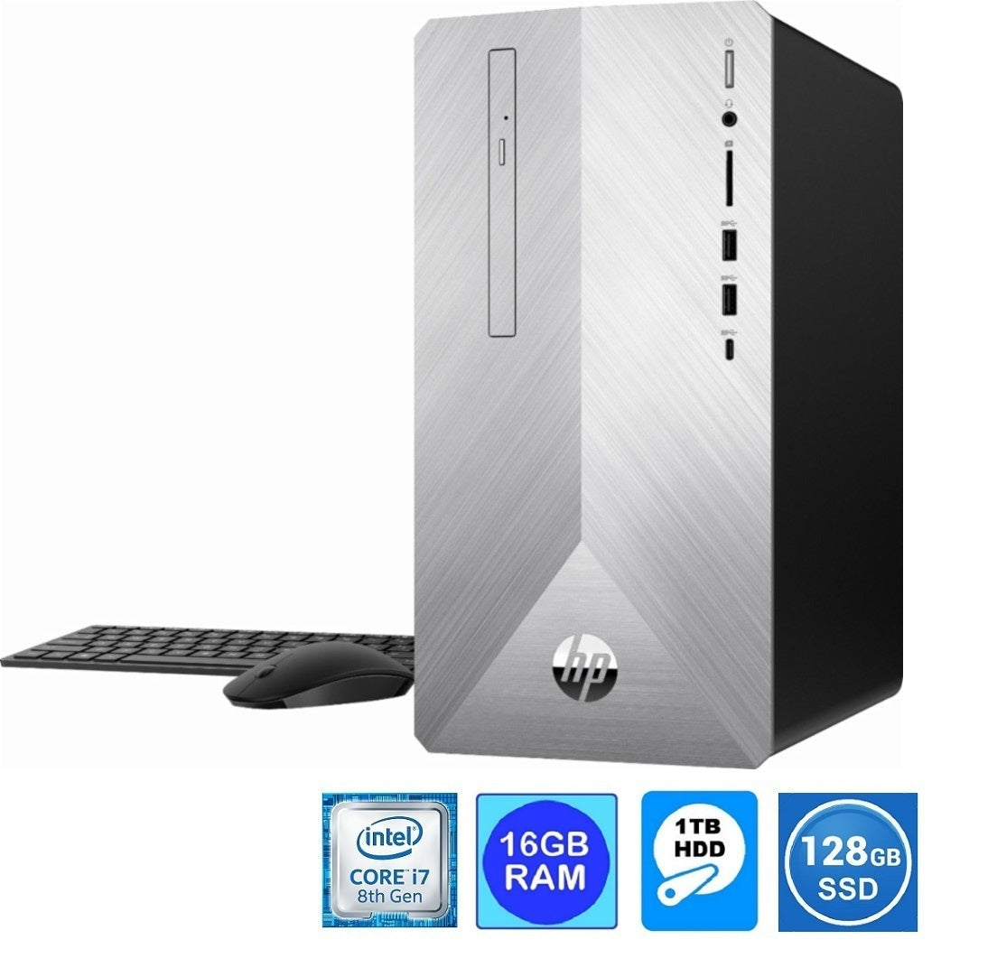 HP Pavilion 595-P0084 Desktop PC, Intel Core i7-8700, 16GB RAM, 1TB HDD + 128GB SSD (Certified Refurbished)