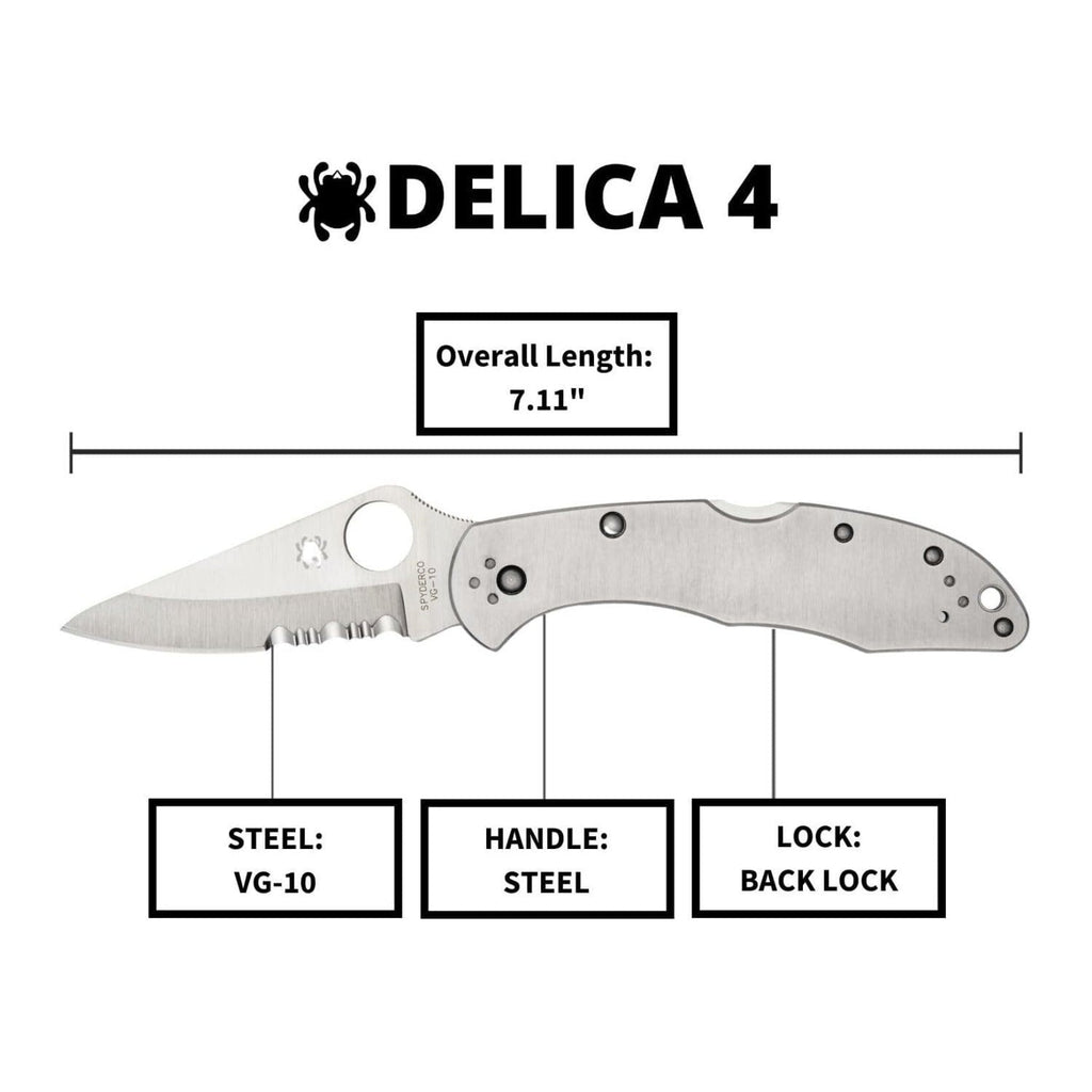 Spyderco Delica 4 Signature Knife with 2.95 Inch VG-10 Steel Blade and Stainless Steel Handle