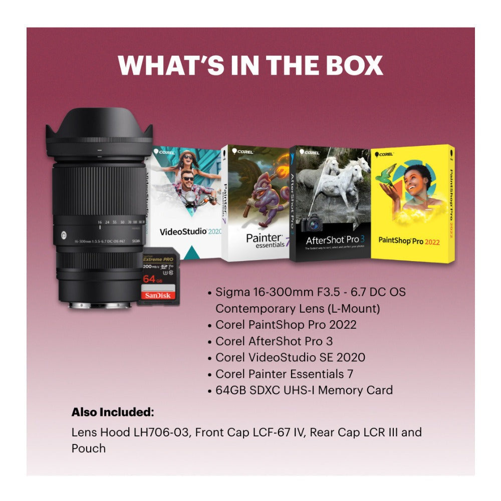Sigma 16-300mm F3.5 6.7 DC OS Contemporary Lens (L-Mount) Bundle