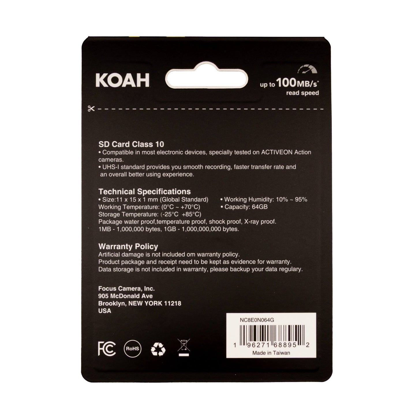 Koah Ultimate 64GB SDHC Memory Card Class10 U3 V30 UHS-I High-Speed Storage