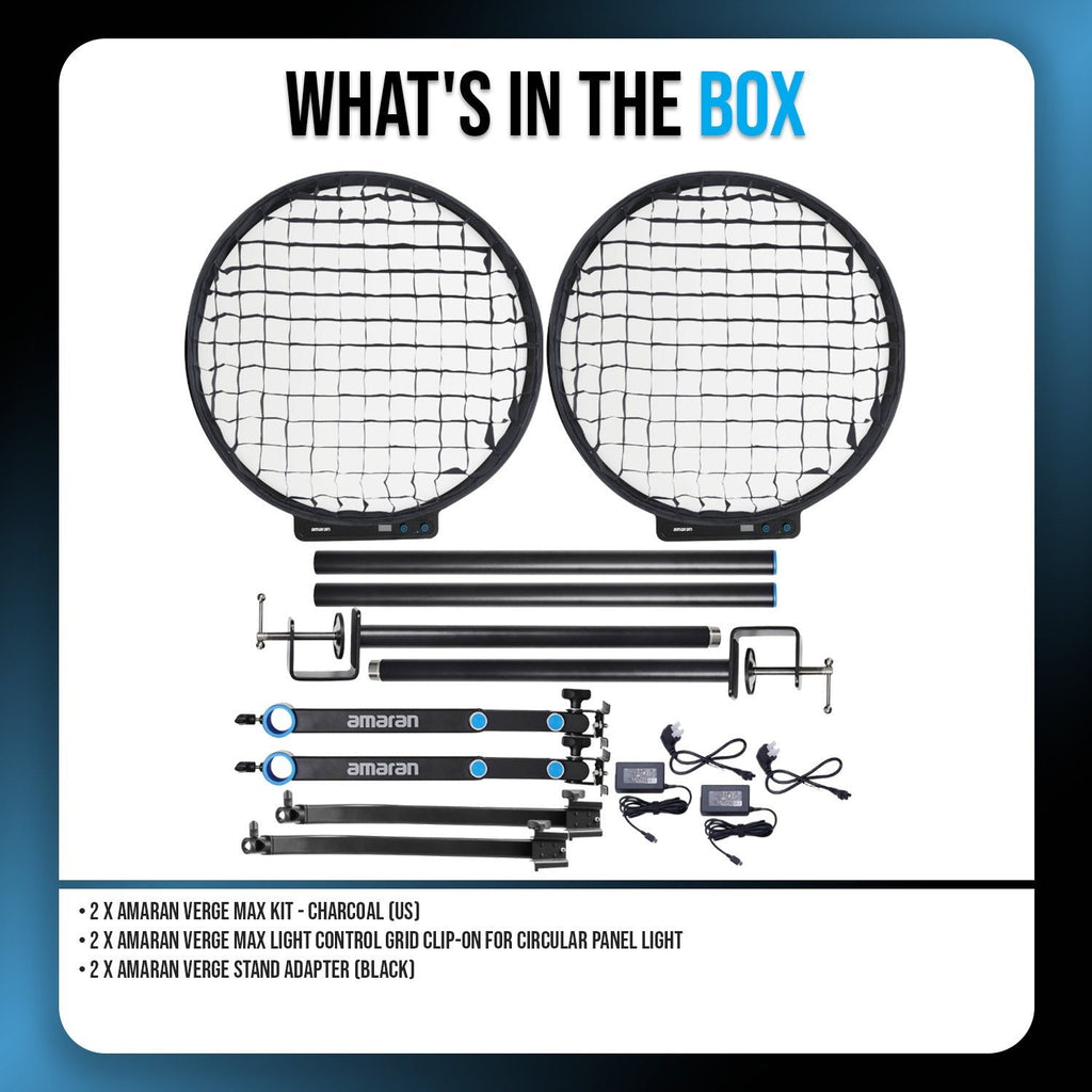 Amaran Verge Max Kit - Charcoal (US) with Light Control Grid and Stand Adapter
