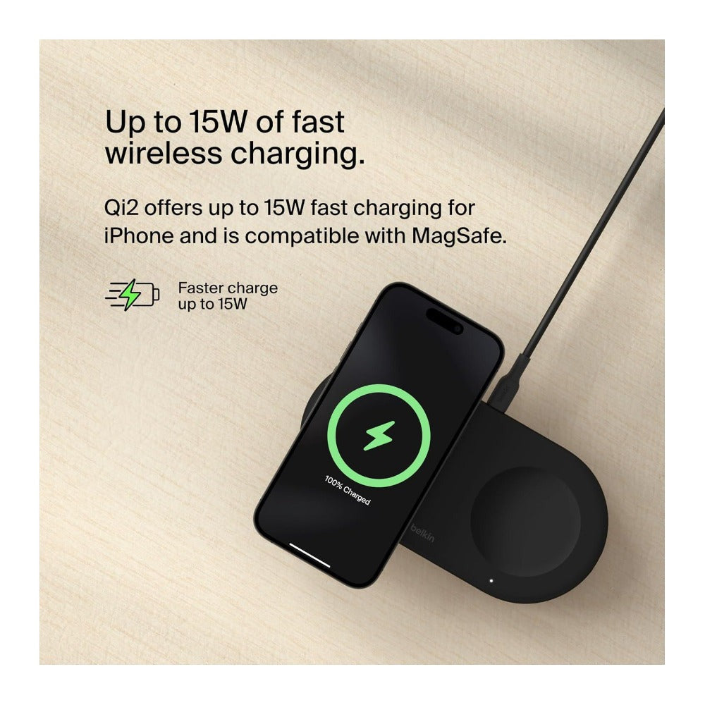 Belkin BoostCharge Pro 2-in-1 Magnetic Wireless Charging Pad with Qi2 (Black)