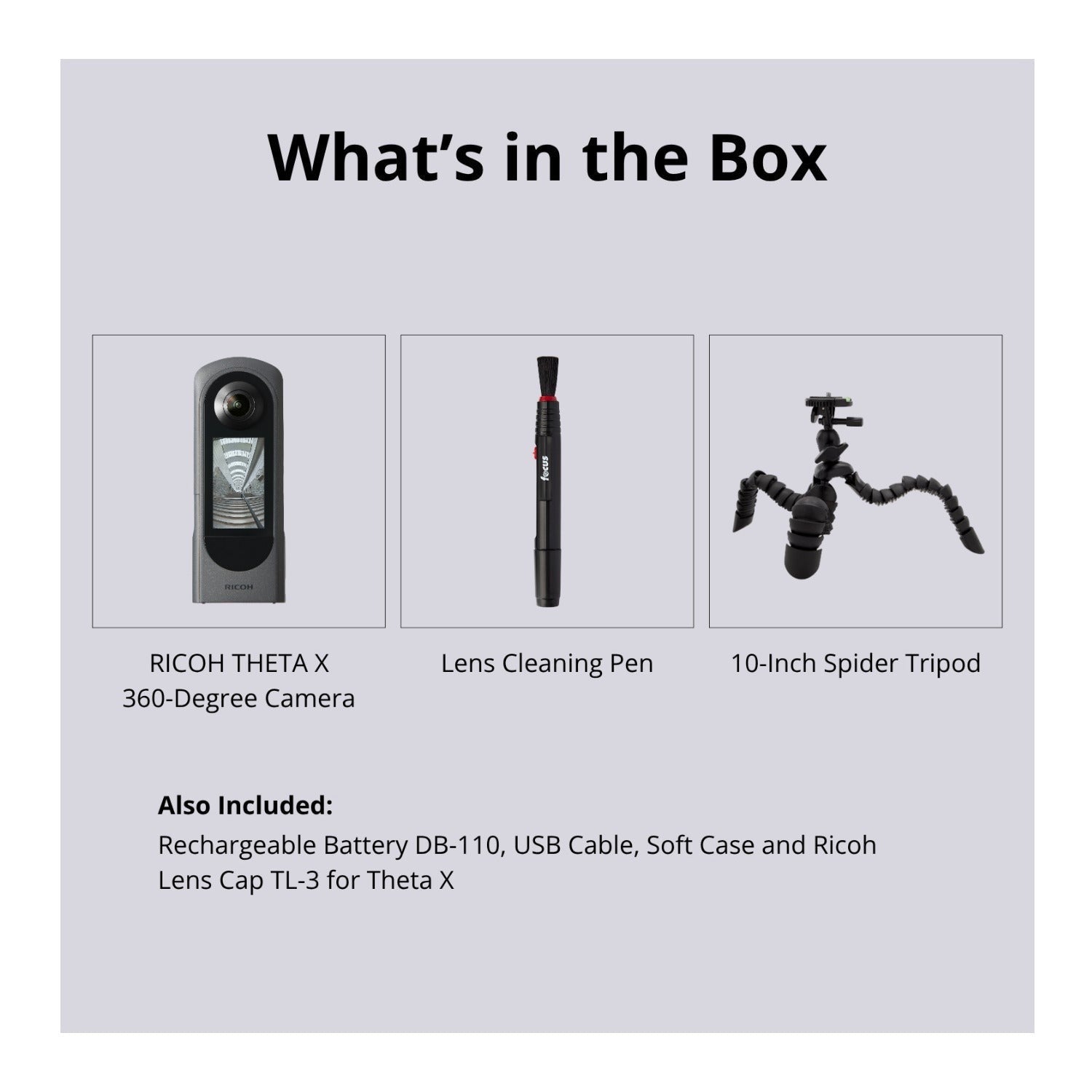 Ricoh THETA X 360-Degree Camera with TD-2 Telescopic Stand and Lens Cap Bundle