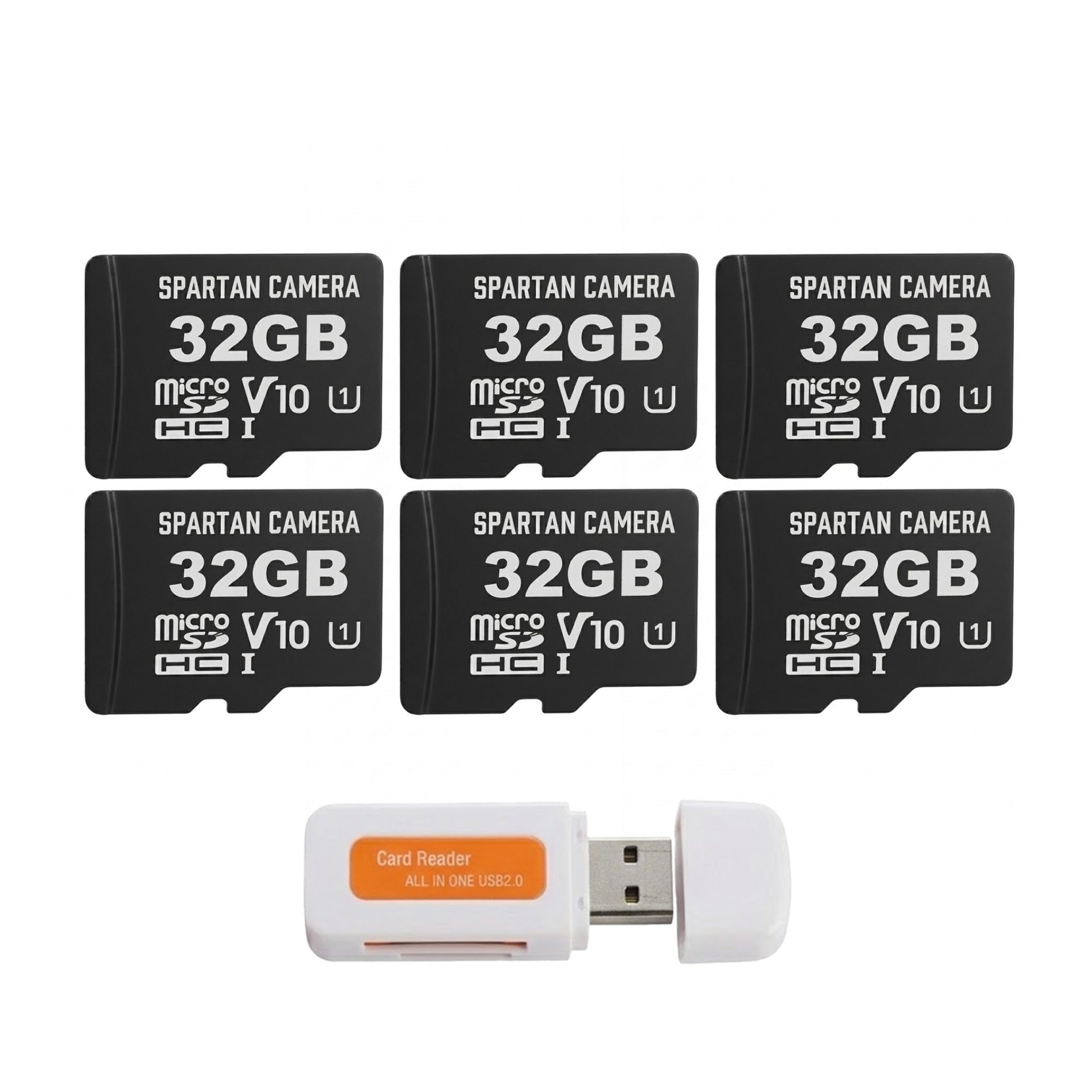 Spartan 32GB Micro Memory Card (6 Pack) with Adapter and Card Reader Bundle