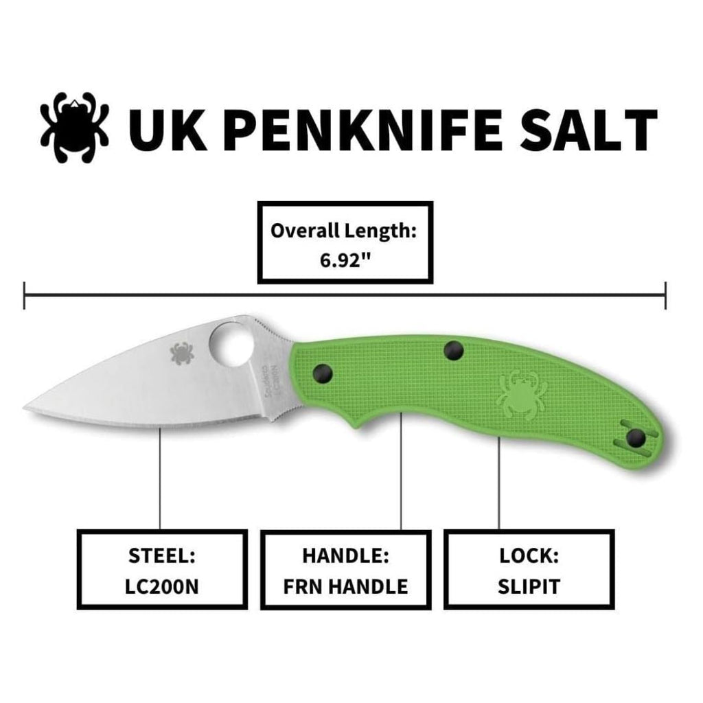 Spyderco 6.91-Inch UK Penknife Salt Pocket Knife with PlainEdge Blade (Green)