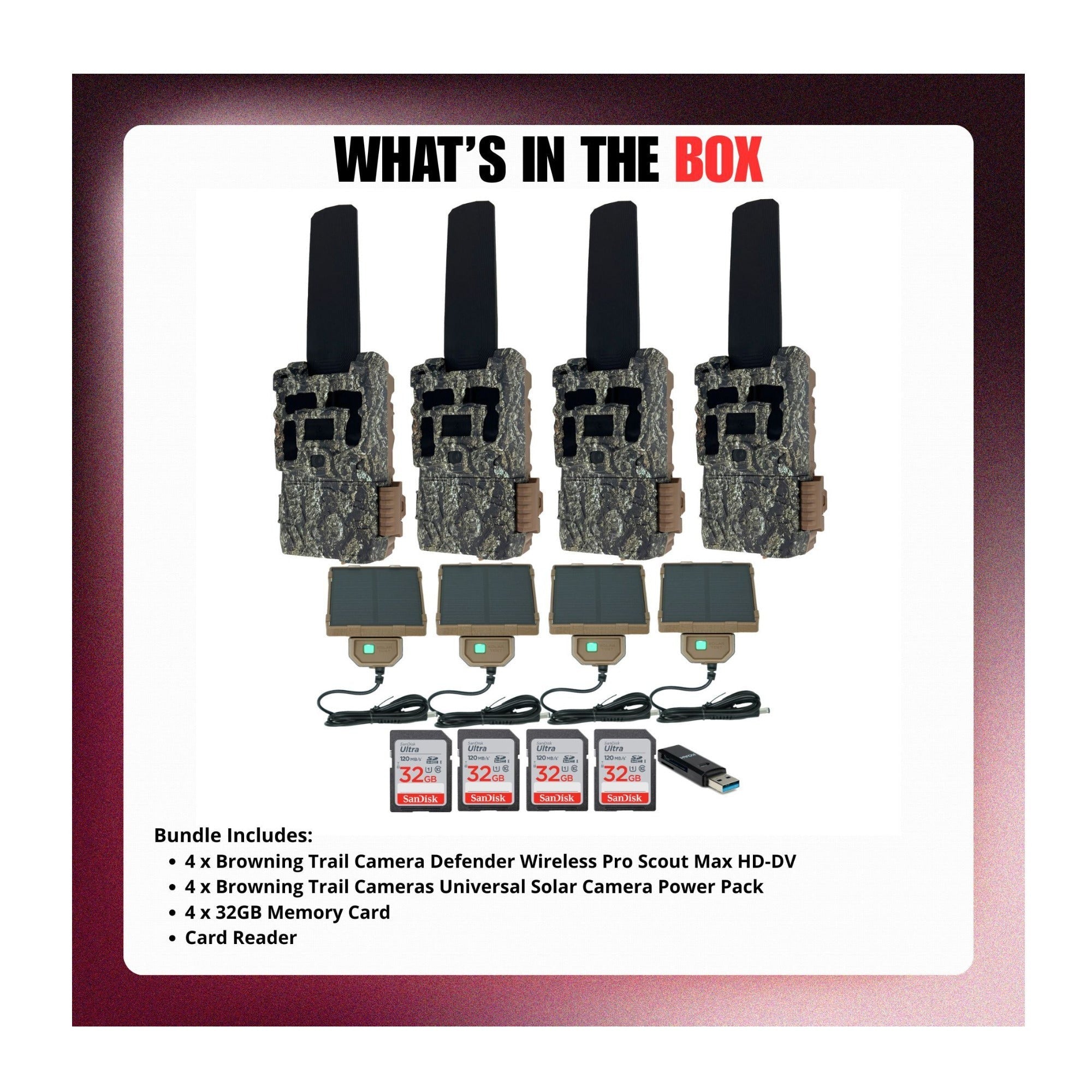 Browning Trail Camera Defender Wireless Pro Scout Max HD-DV (4-Pack) Bundle