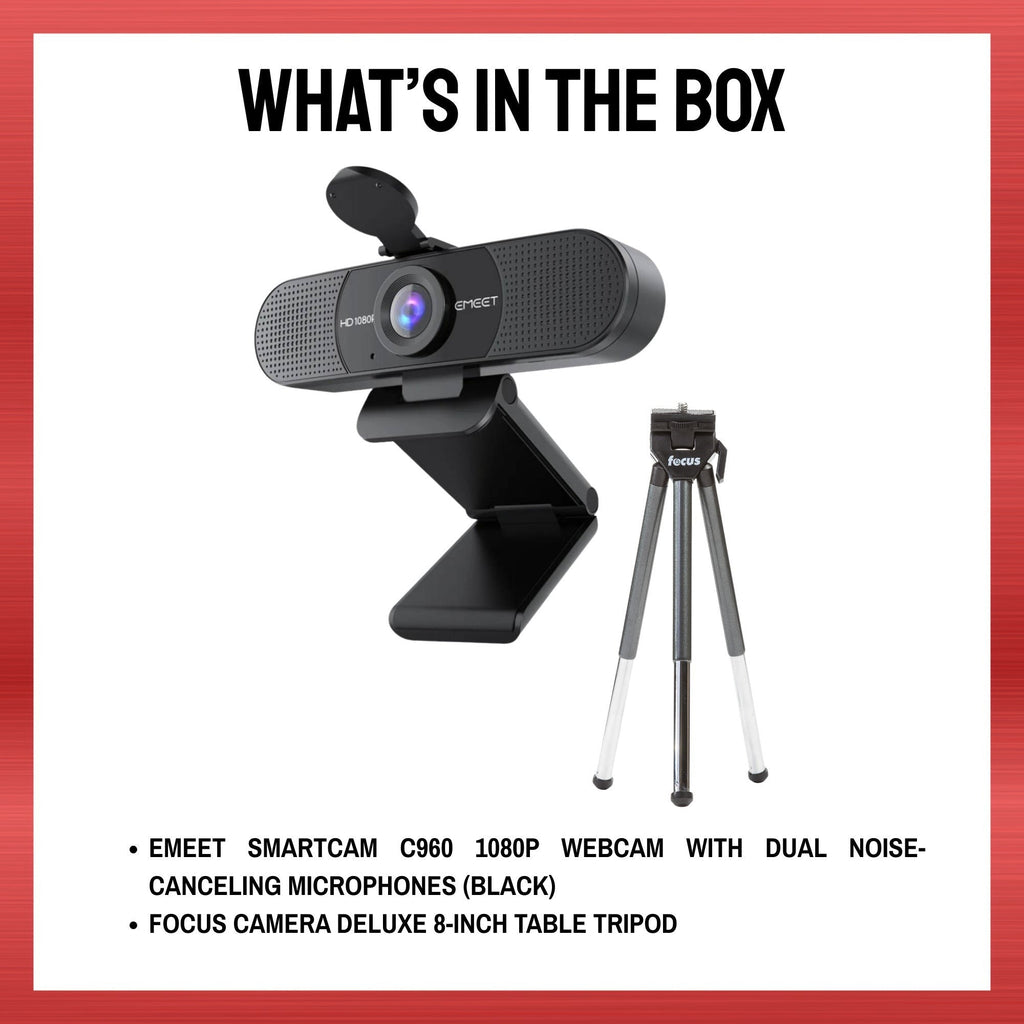 EMEET SmartCam C960 1080P Webcam with Table Tripod Bundle (Black)