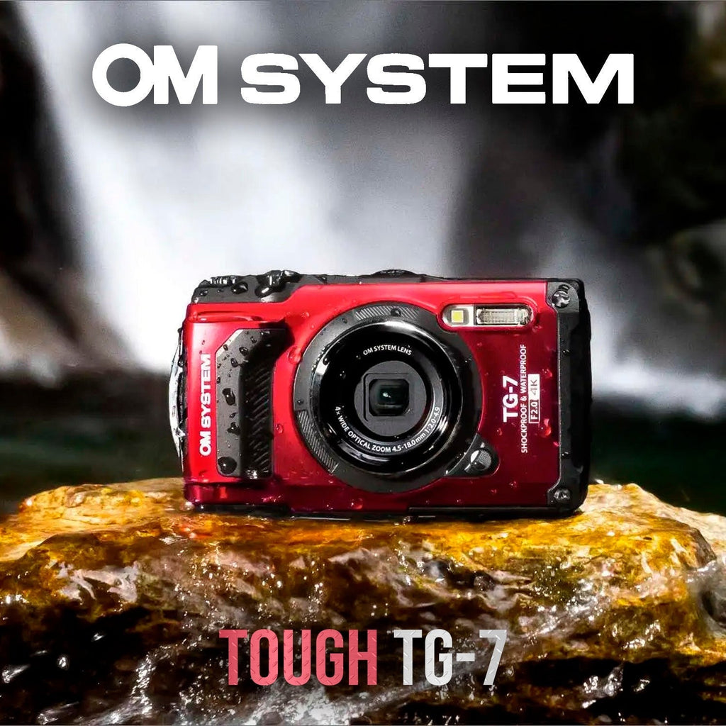 OM SYSTEM Tough TG-7 Digital Camera (Red) Bundle with 128GB Memory Card, Strap and Case