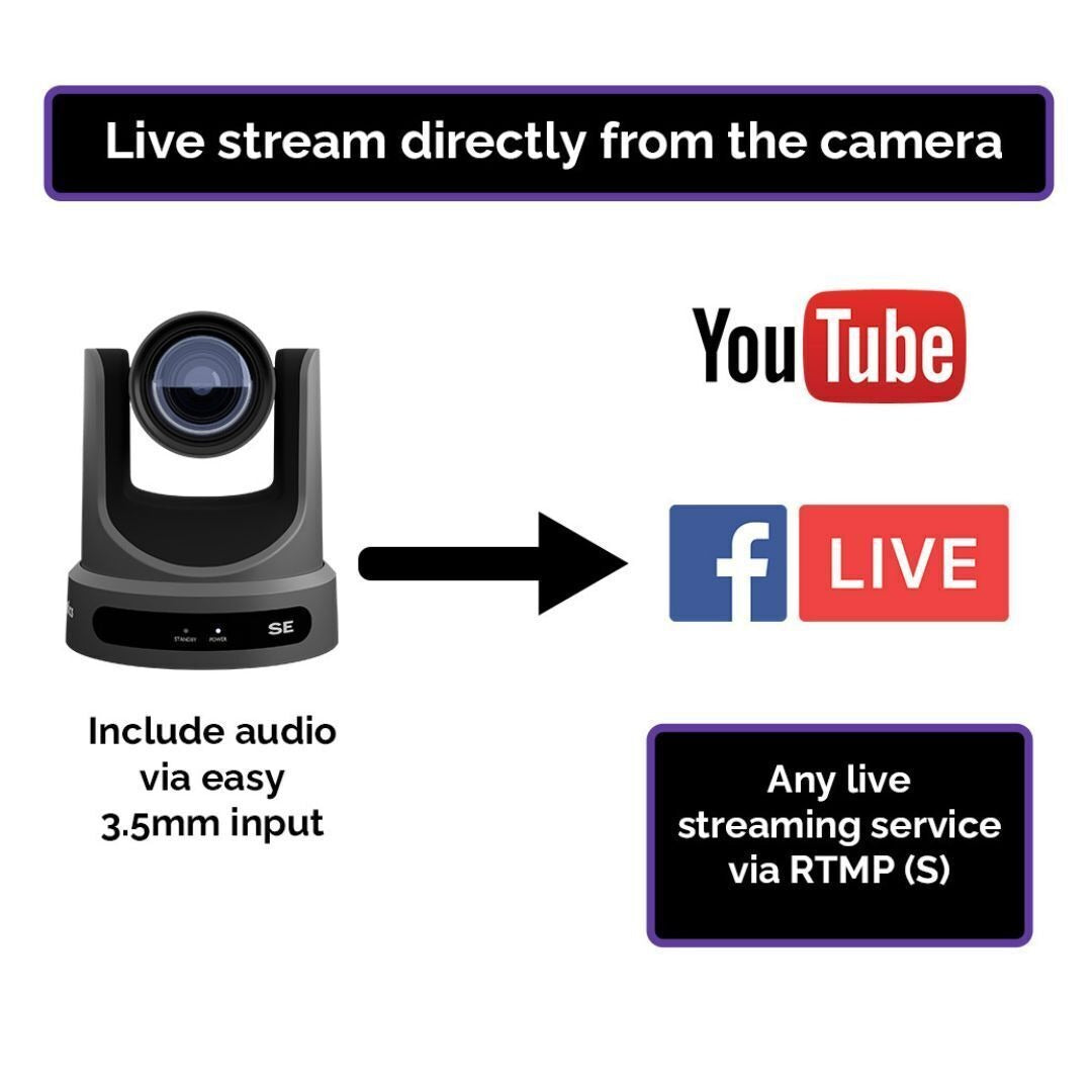 PTZOptics Move SE Camera with 12X Optical Zoom Range and Presenter-Lock Auto-Tracking (Gray)