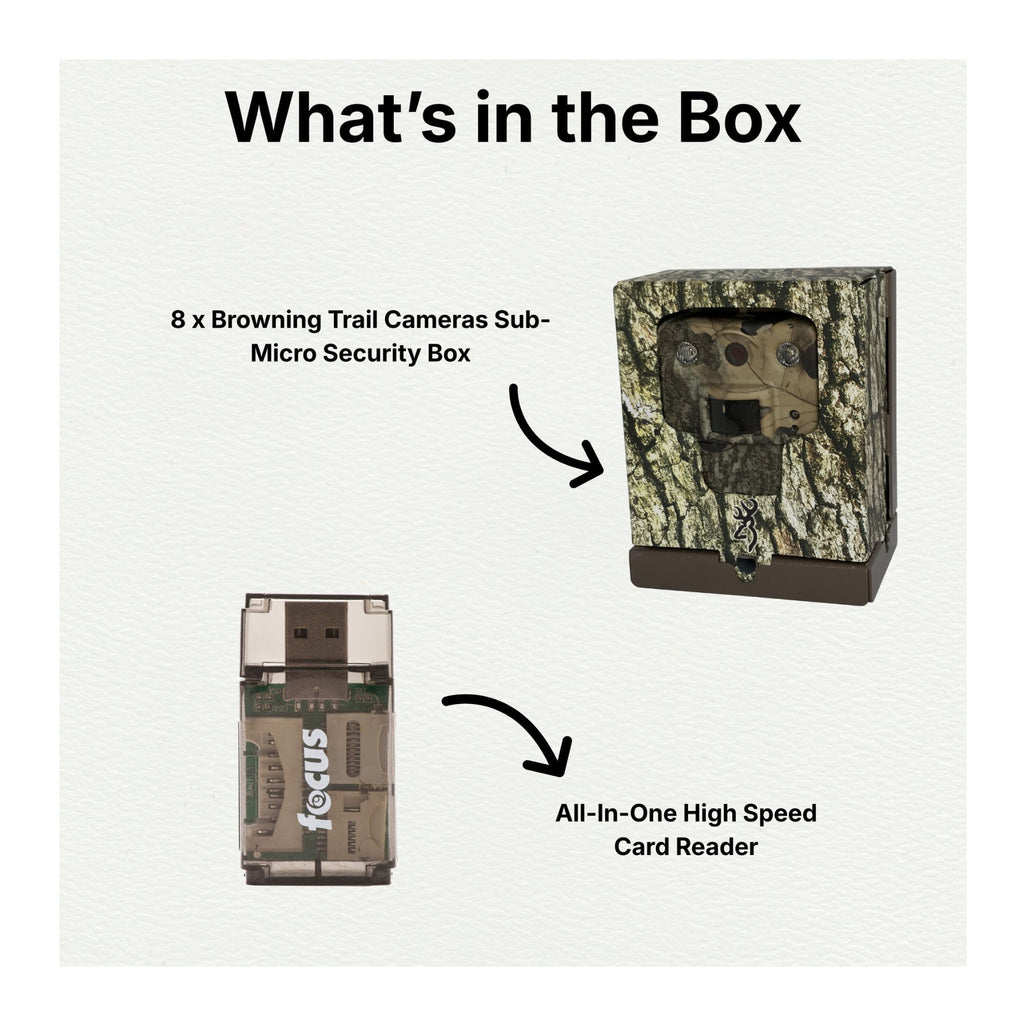Browning Trail Cameras Sub-Micro Security Box (8-Pack) Bundle with Card Reader