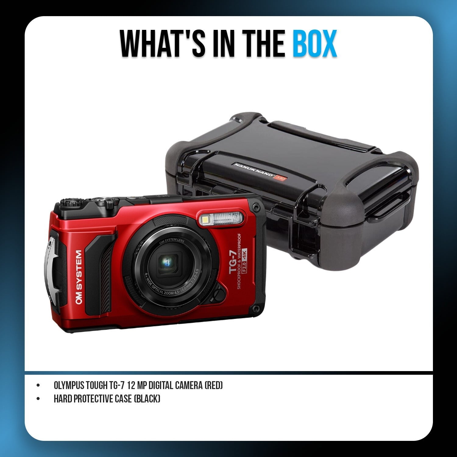 OM SYSTEM Tough TG-7 Digital Camera (Red) Bundle with Waterproof Hard Case