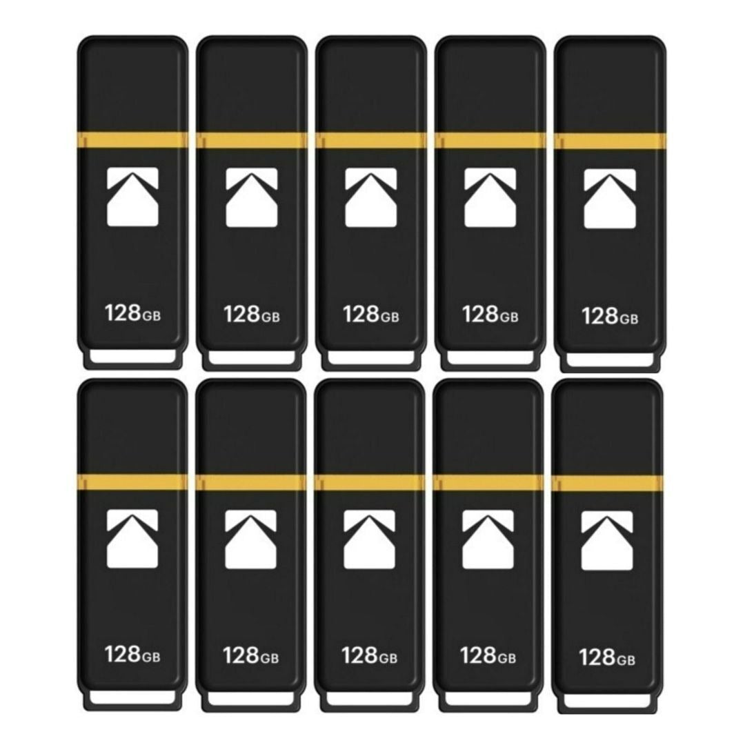 Kodak Classic K100 Cap and Body Series USB 3.2 Gen 1 Interface 128GB Flash Drive (10 Pack)