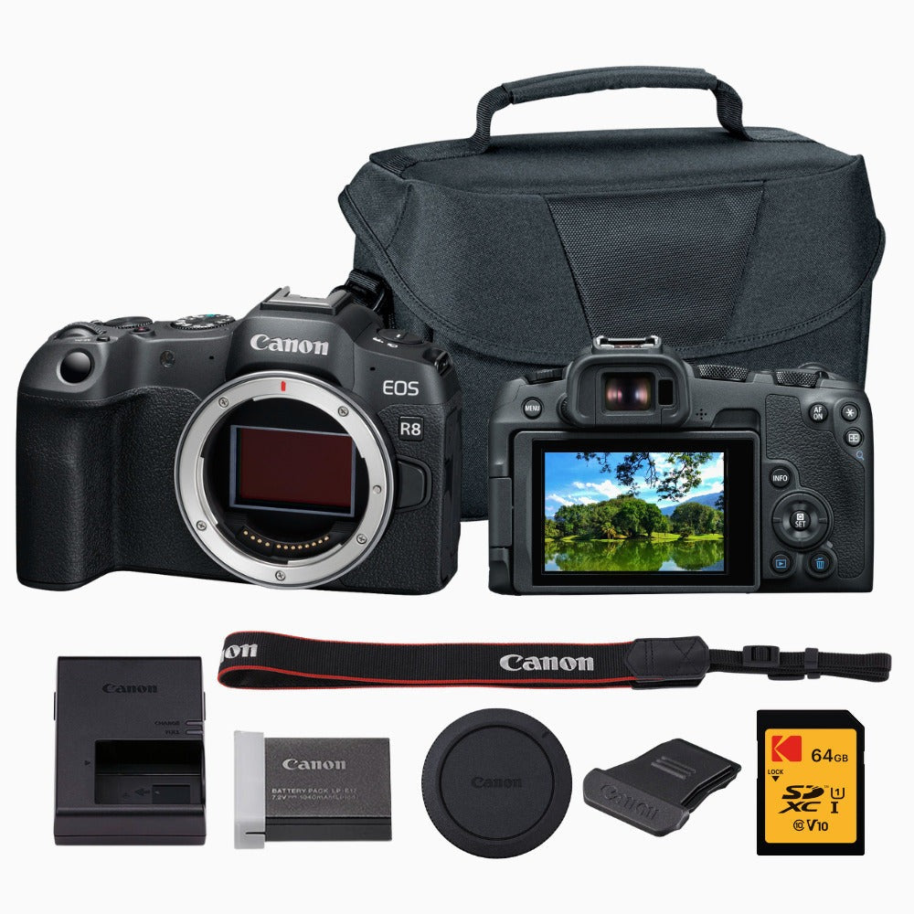 Canon EOS R8 Mirrorless Camera Body Bundle with Memory Card and Camera Bag