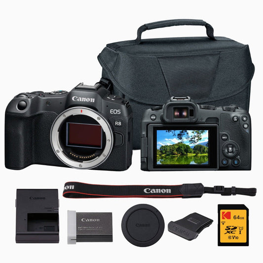 Canon EOS R8 Mirrorless Camera Body Bundle with Memory Card and Camera Bag