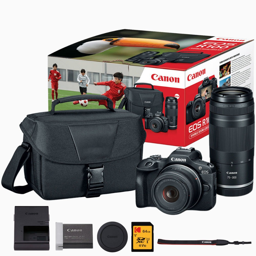 Canon EOS R100 Mirrorless Camera with 18-45mm and 75-300mm Lenses Bundle