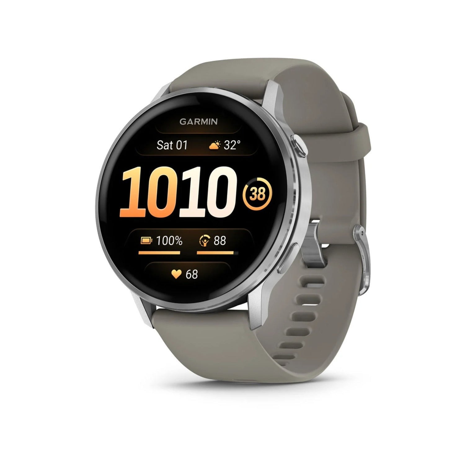 Garmin Venu 4 45mm AMOLED (Silver/Gray) GPS Smartwatch with Earbuds Bundle