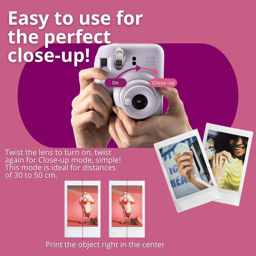 Fujifilm Instax Mini 12 with 60mm Lens (Lilac Purple) Bundle with Twin Film Pack