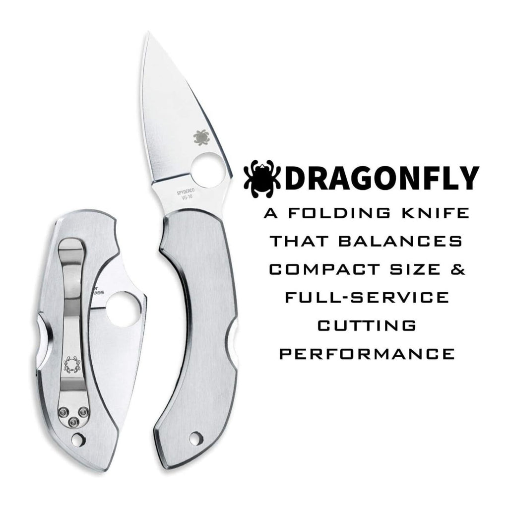 Spyderco Dragonfly Folding Knife - VG-10 PlainEdge Blade, Stainless Steel Handle, Back Lock
