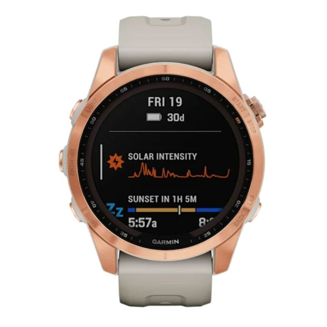Garmin fenix 7S Solar, Rose Gold w/Light Sand Band