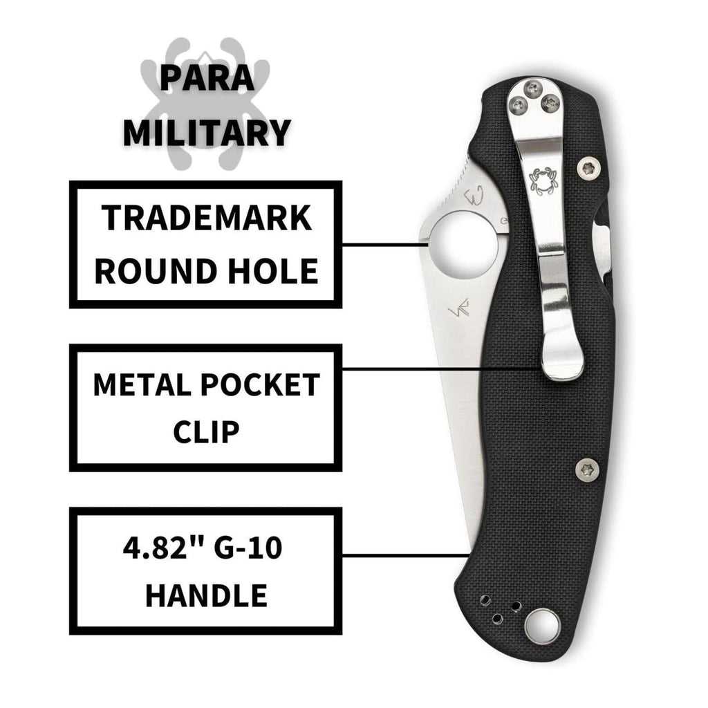 Spyderco Para Military 2 Left Handed Folding Knife 3.4 Inch CPM S45VN Blade G10 Handle