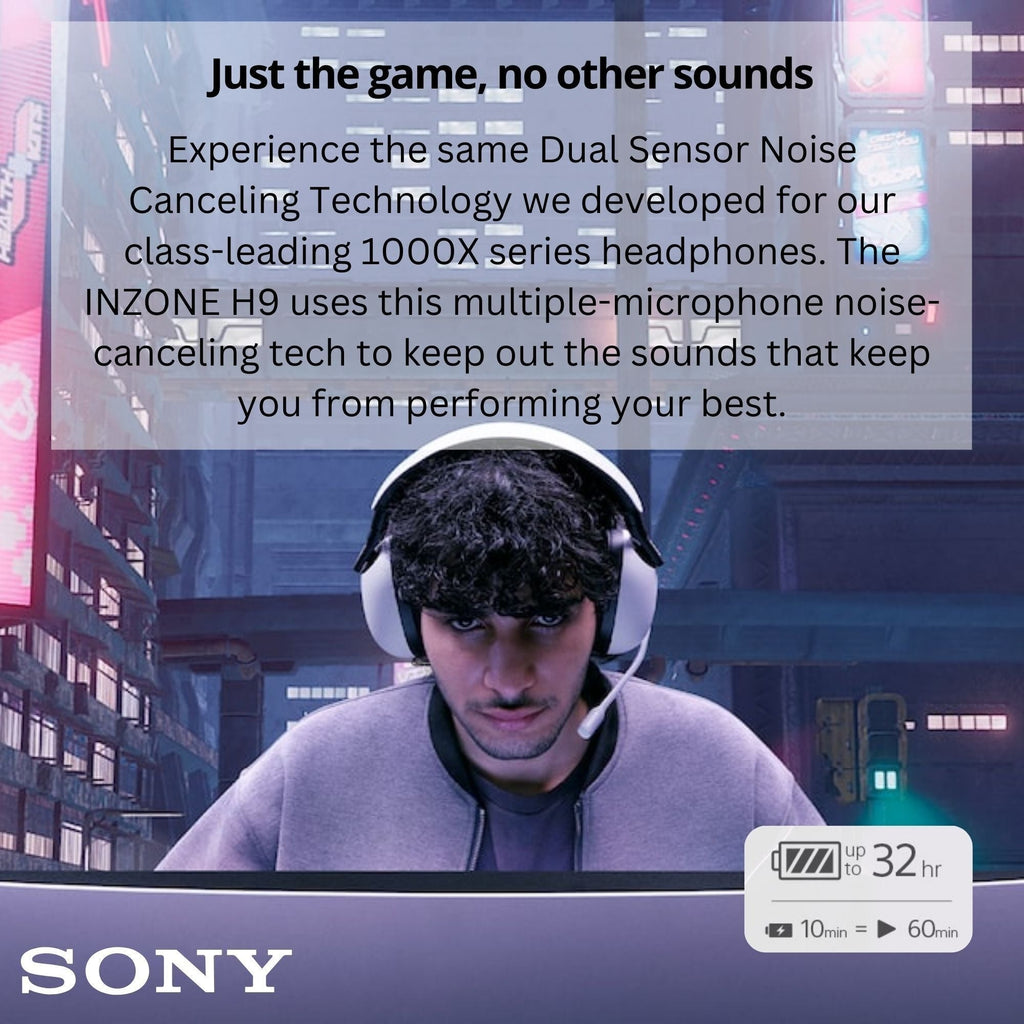Sony INZONE H9 Wireless Noise Canceling Gaming Headset - Black (WH-GH900N) with Headphone Stand bundle