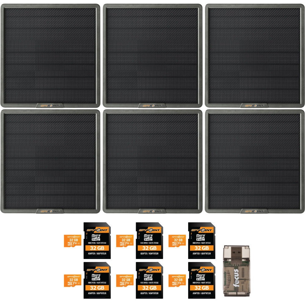 Spypoint 10-Watt Solar Panel for Trail Camera (6-Pack) Bundle with 32GB Memory Card and Reader