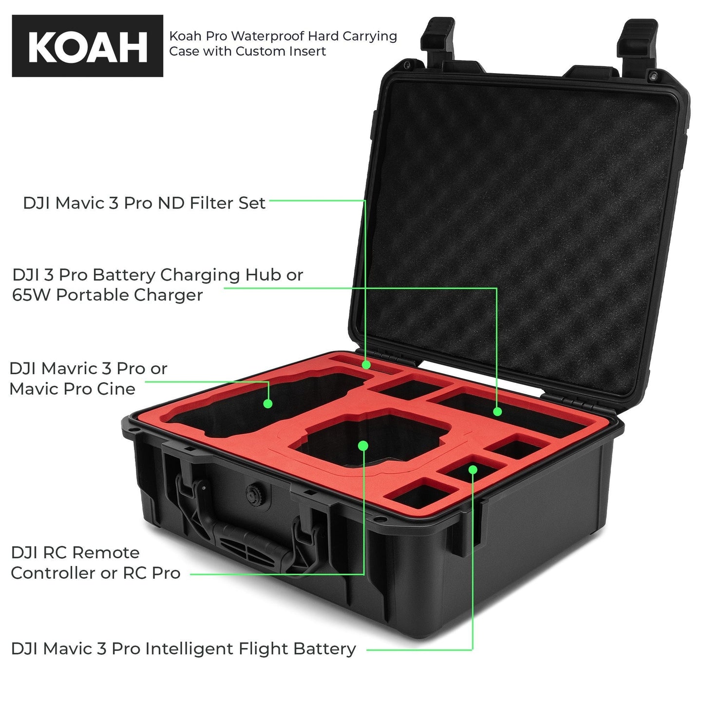 Koah Pro Waterproof Hard Carrying Case with Custom Insert for DJI Mavic 3/3 Pro/3 Classic
