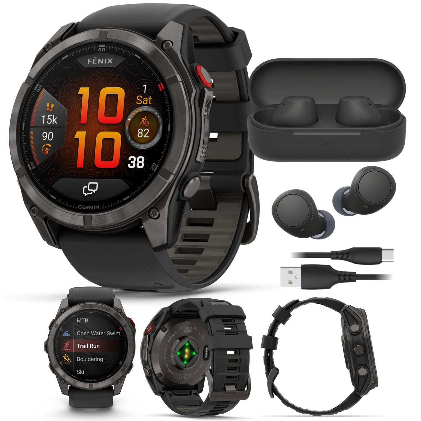 Garmin fenix 8 Pro Sapphire 51mm AMOLED (DLC Titanium/) GPS Smartwatch Bundle